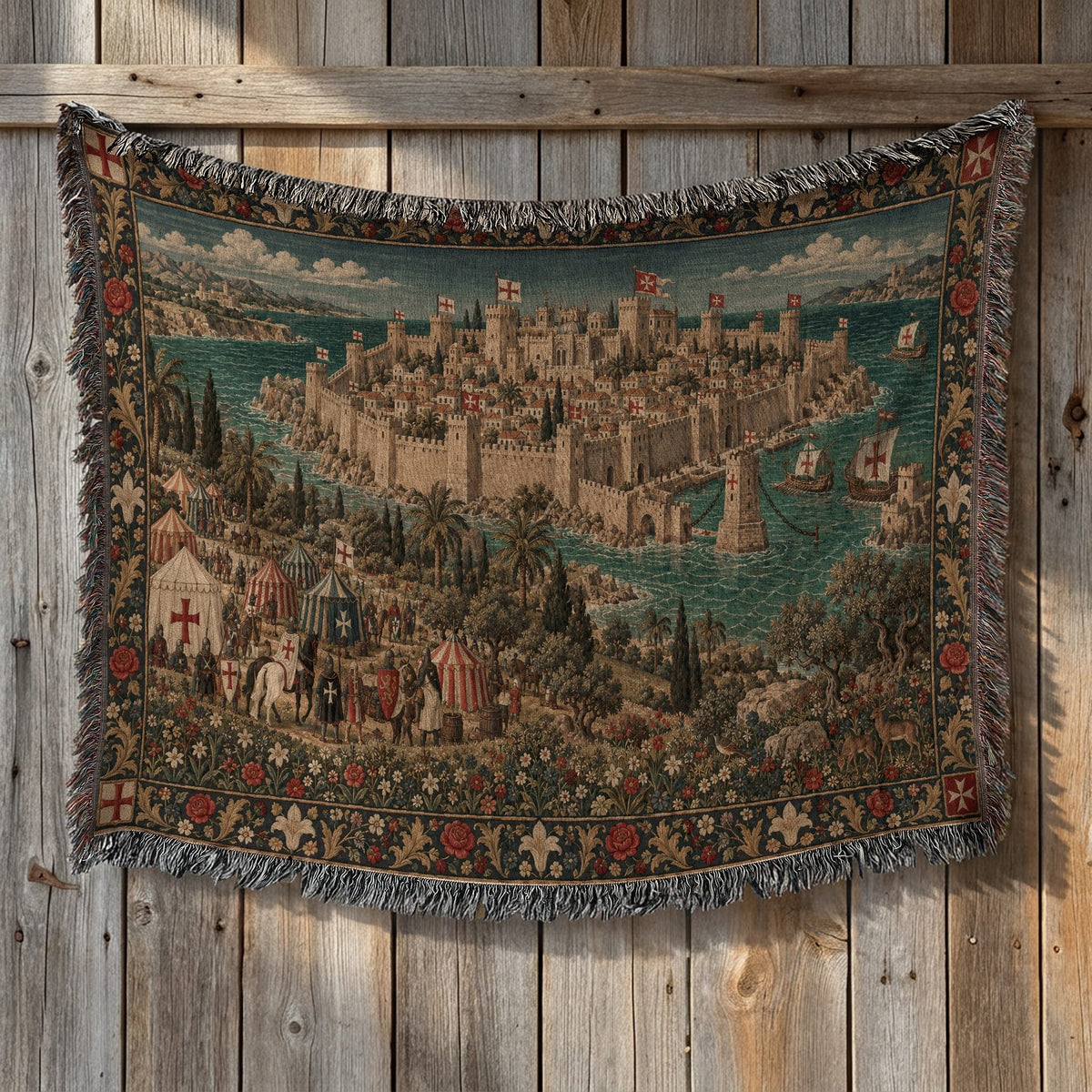 CalmNestStyle Harbor Fortress I Crusader Camp by the Sea jacquard woven blanket