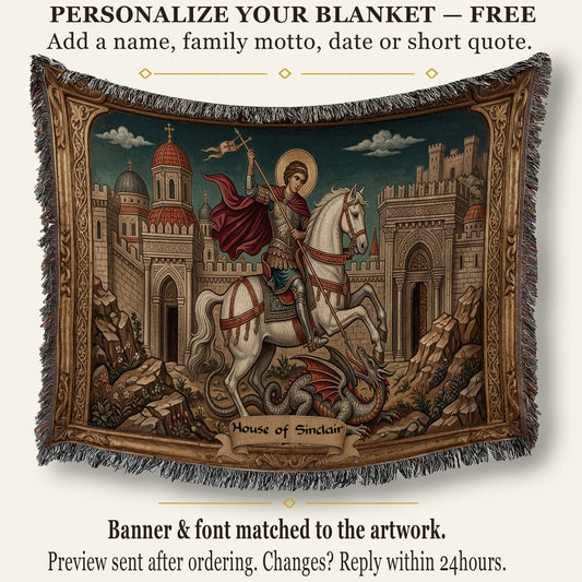 CalmNestStyle Saint George Gilded Icon jacquard woven blanket
