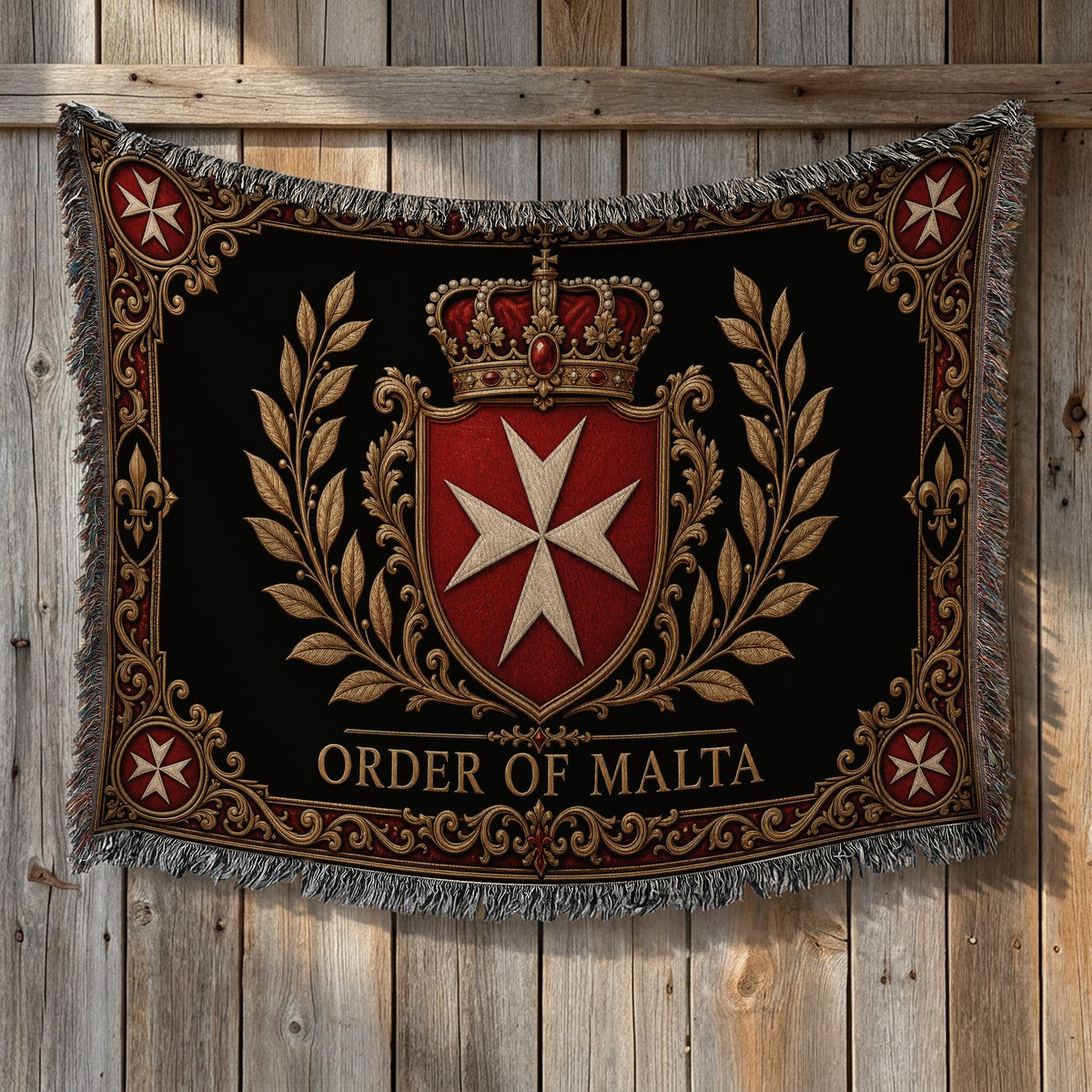 CalmNestStyle Order of Malta Crown and Gold Laurel Woven Blanket jacquard woven blanket