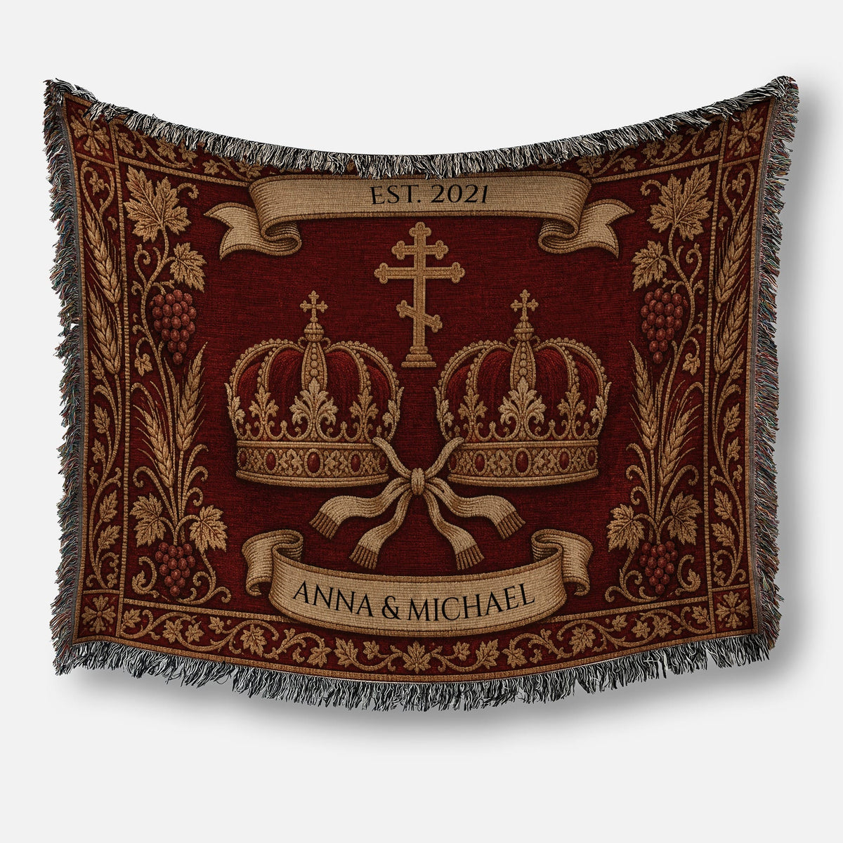 MyDesigns Crowns Ribbon Woven Blanket I Name & Est. Date jacquard woven blanket