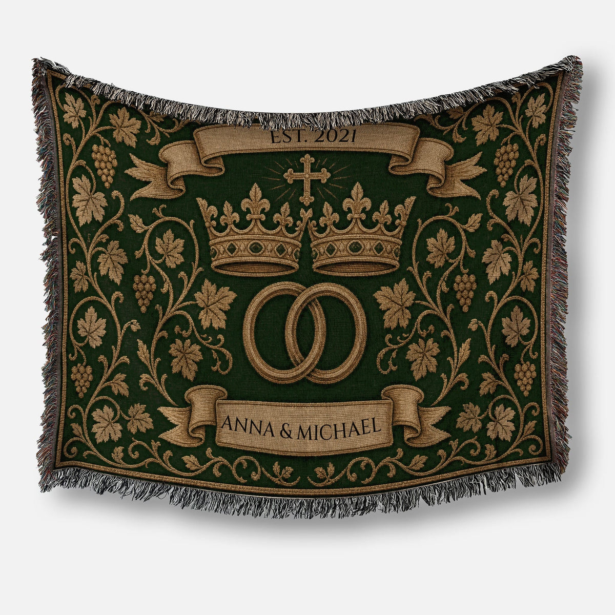 MyDesigns Rings and Crowns Woven Blanket I Name & Est. Date jacquard woven blanket