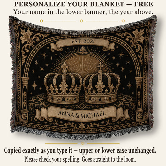 MyDesigns Two Crowns Woven Blanket I Name & Est. Date jacquard woven blanket