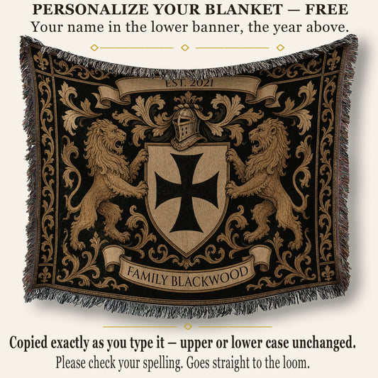 MyDesigns Templar Two Lions Woven Blanket I Name & Est. Date jacquard woven blanket