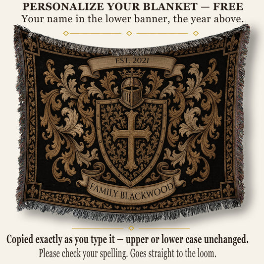 MyDesigns Knight Helm Crest Woven Blanket I Name & Est. Date jacquard woven blanket