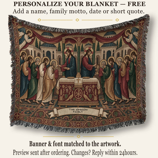 MyDesigns Personalized Orthodox Communion Tapestry - Byzantine Angels jacquard woven blanket