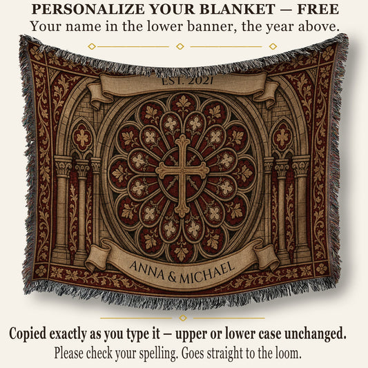 MyDesigns Byzantine Rose Window Woven Blanket I Name & Est. Date jacquard woven blanket