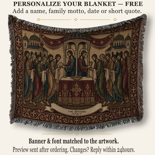 MyDesigns Personalized Orthodox Communion Tapestry - Custom Name Date jacquard woven blanket