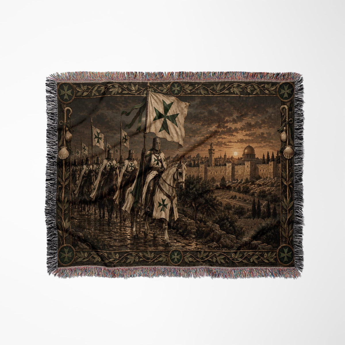 MyDesigns Saint Lazarus – Green Maltese Cross at Jerusalem jacquard woven blanket