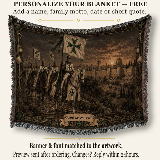 MyDesigns Saint Lazarus β Green Maltese Cross at Jerusalem jacquard woven blanket