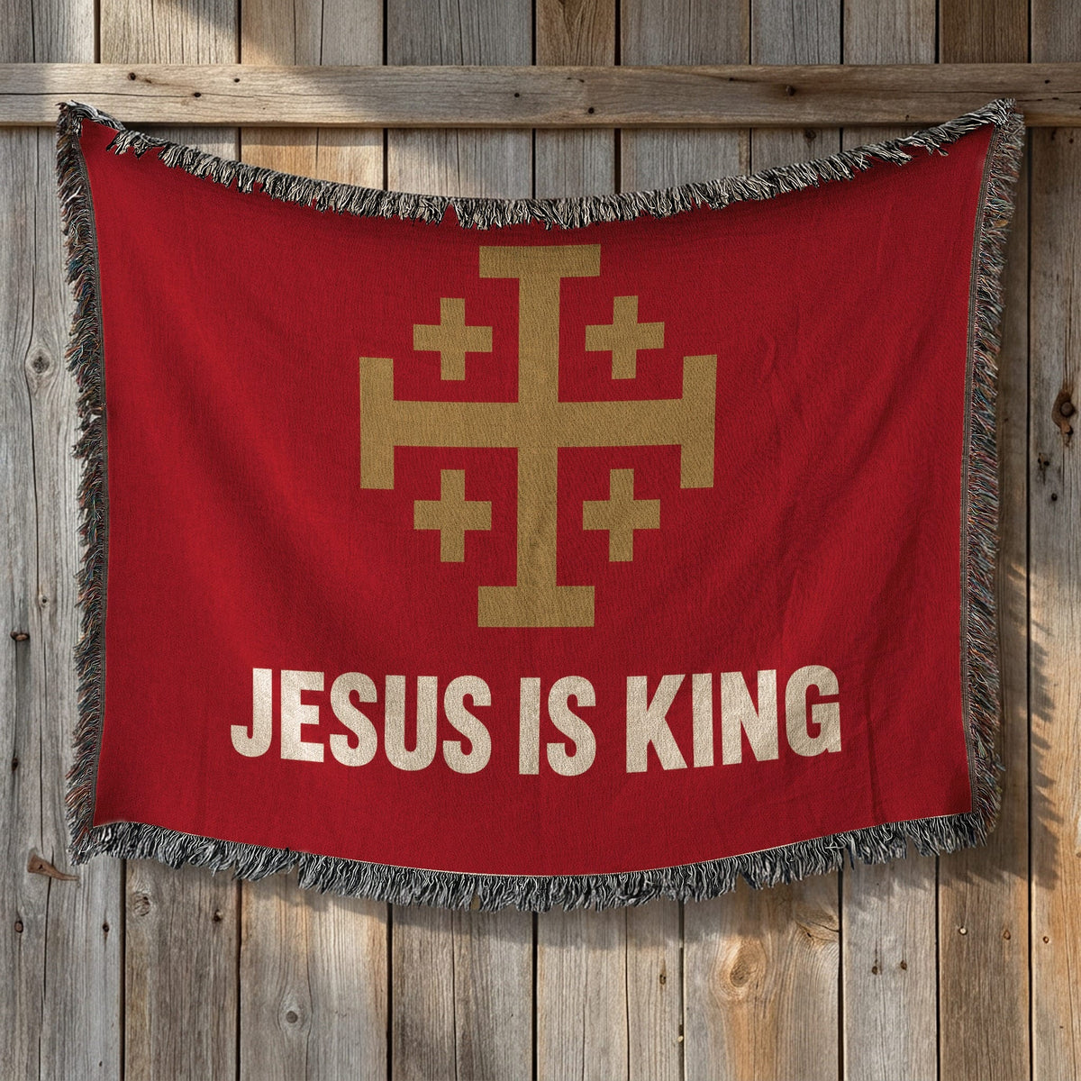 CalmNestStyle Jesus Is King Jerusalem Cross Woven Blanket jacquard woven blanket
