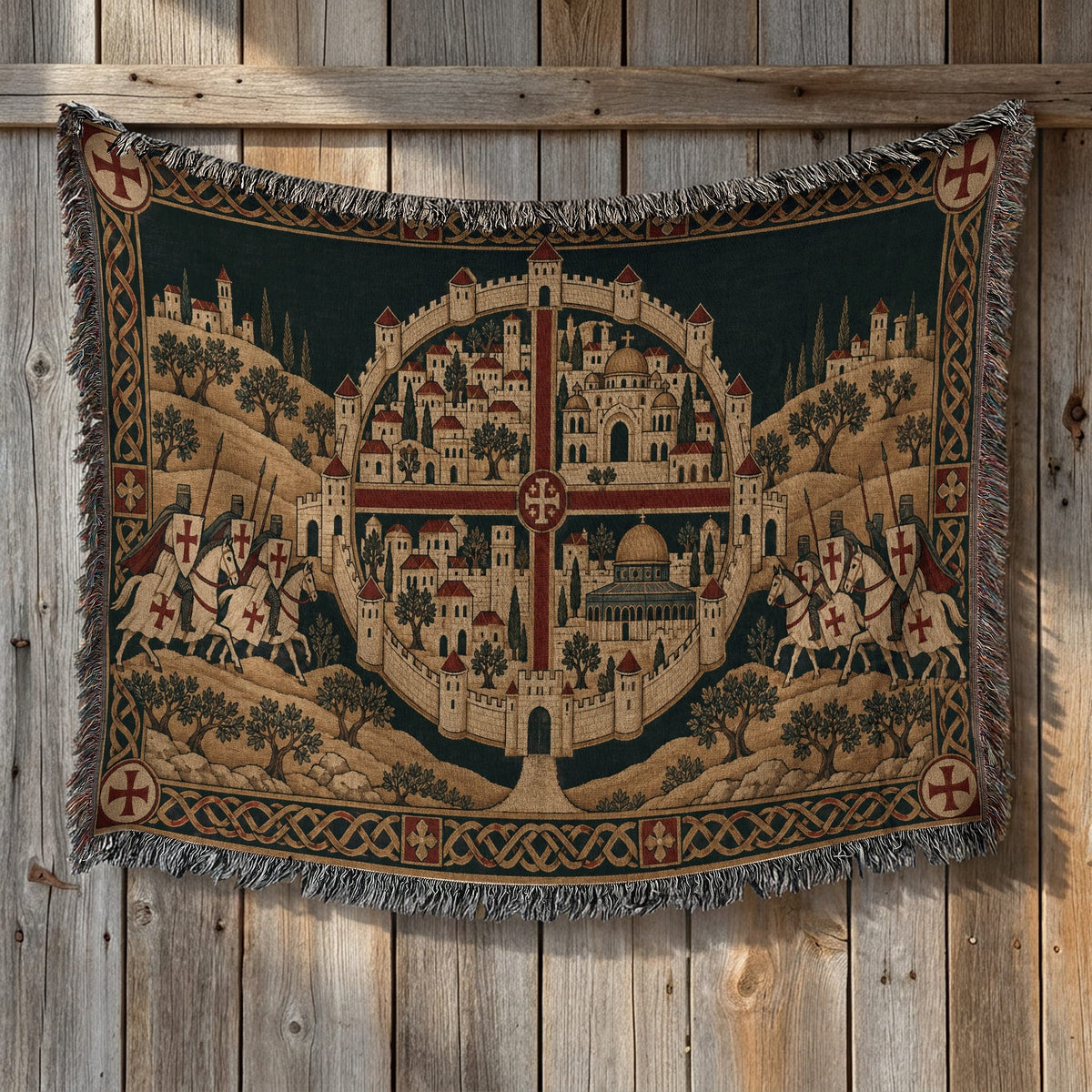 CalmNestStyle Crusader Jerusalem Round Map I Golden Sky jacquard woven blanket