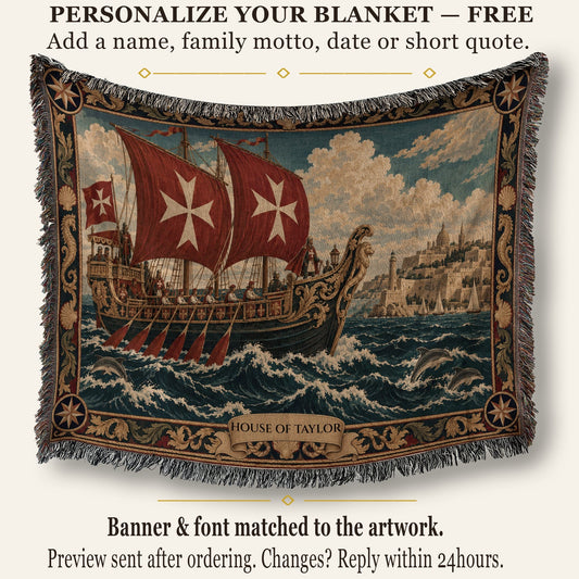 CalmNestStyle Knights of Malta Galleon with Red Cross Sails Woven Blanket jacquard woven blanket