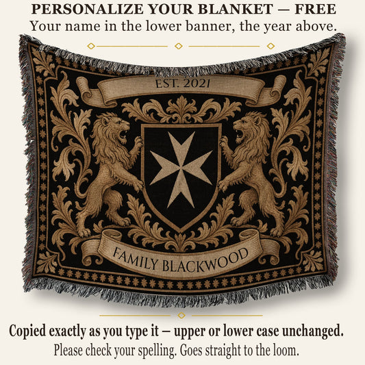 MyDesigns Maltese Lions Crest Woven Blanket I Name & Est. Date jacquard woven blanket