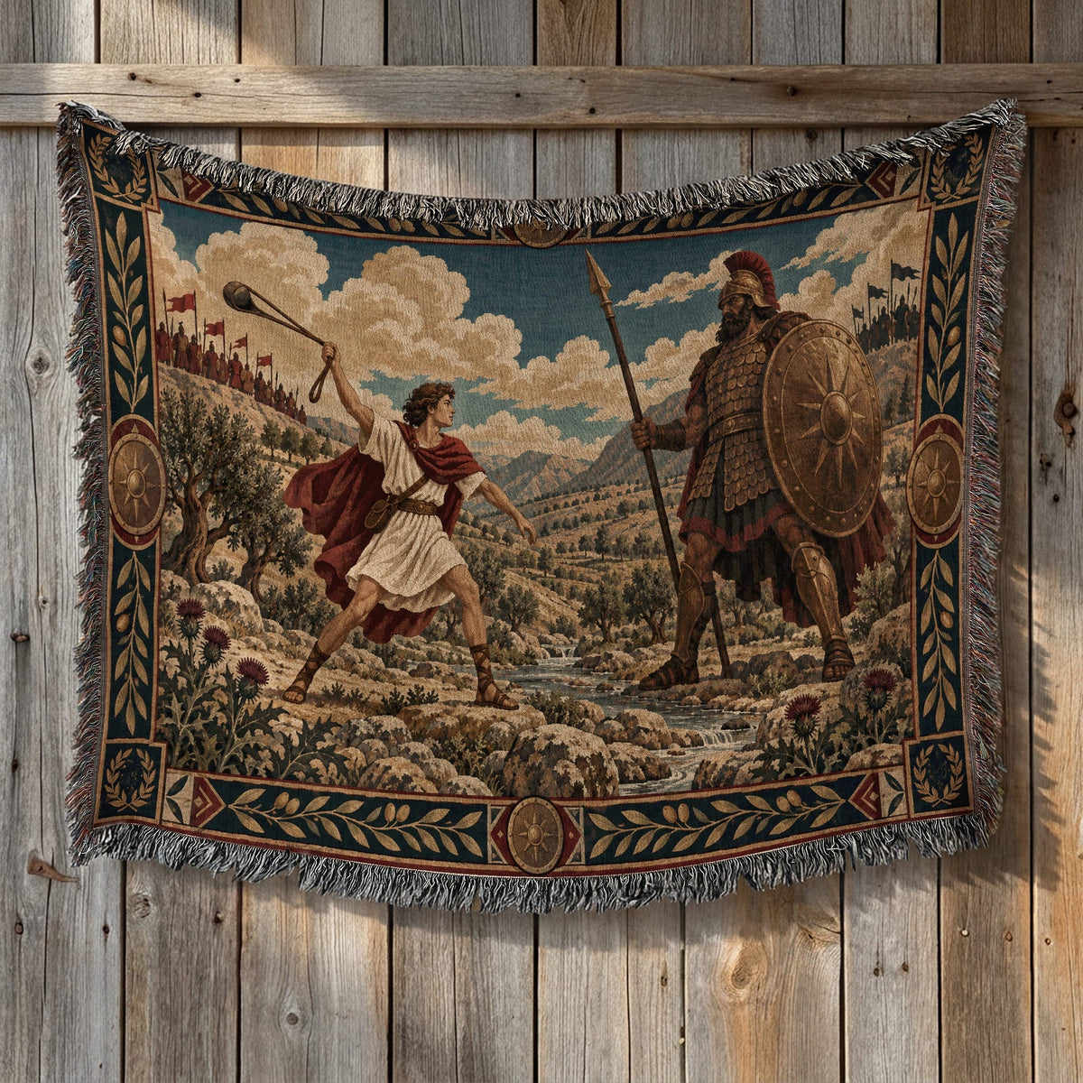 CalmNestStyle David and Goliath Shepherd with Sling jacquard woven blanket