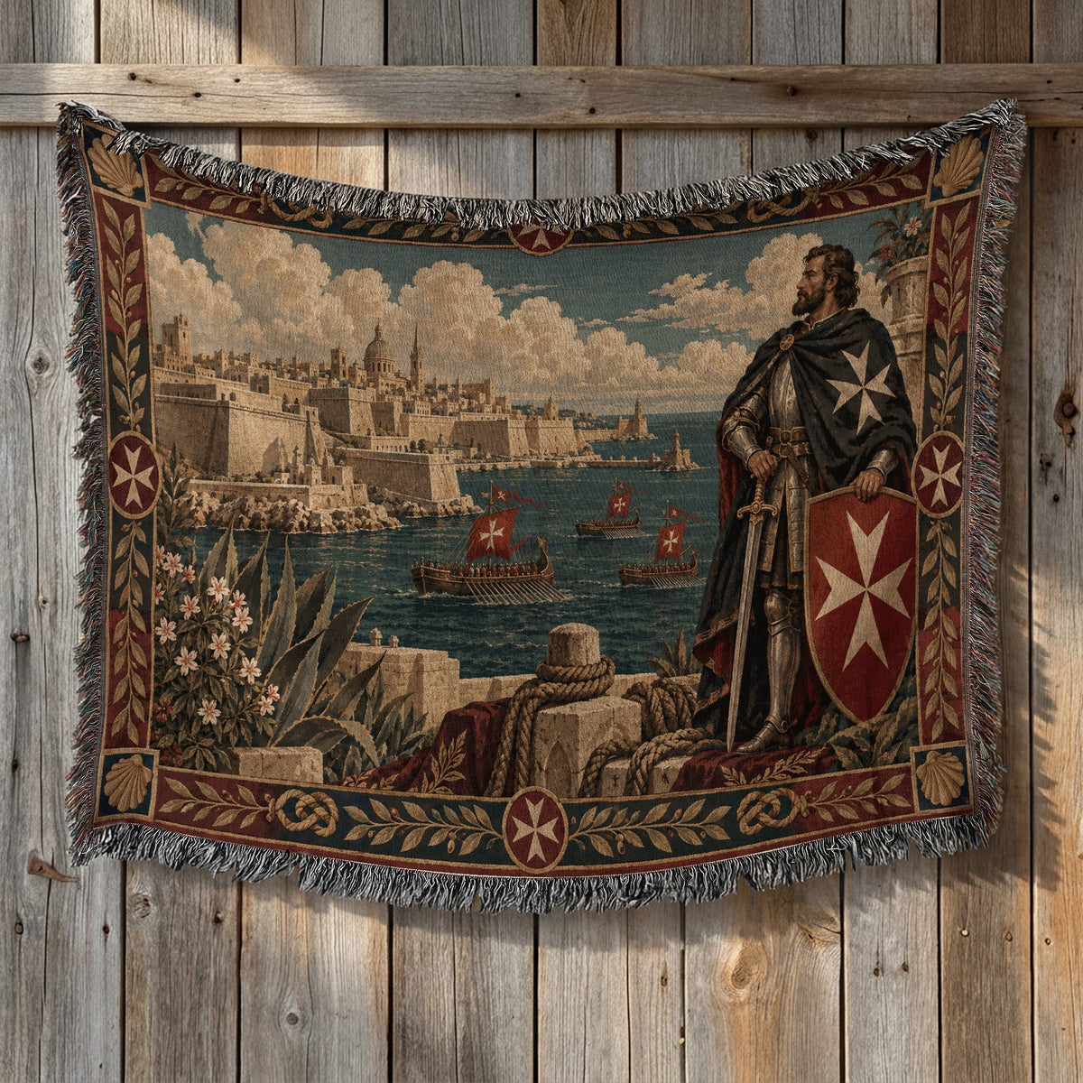 CalmNestStyle Hospitaller Knight Guarding the Harbor of Malta Woven Blanket jacquard woven blanket