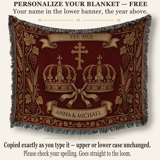 MyDesigns Crowns Ribbon Woven Blanket I Name & Est. Date jacquard woven blanket