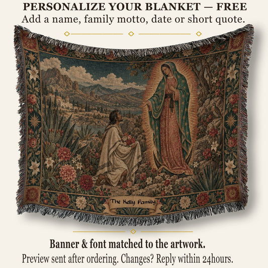 CalmNestStyle Our Lady of Guadalupe at Tepeyac jacquard woven blanket
