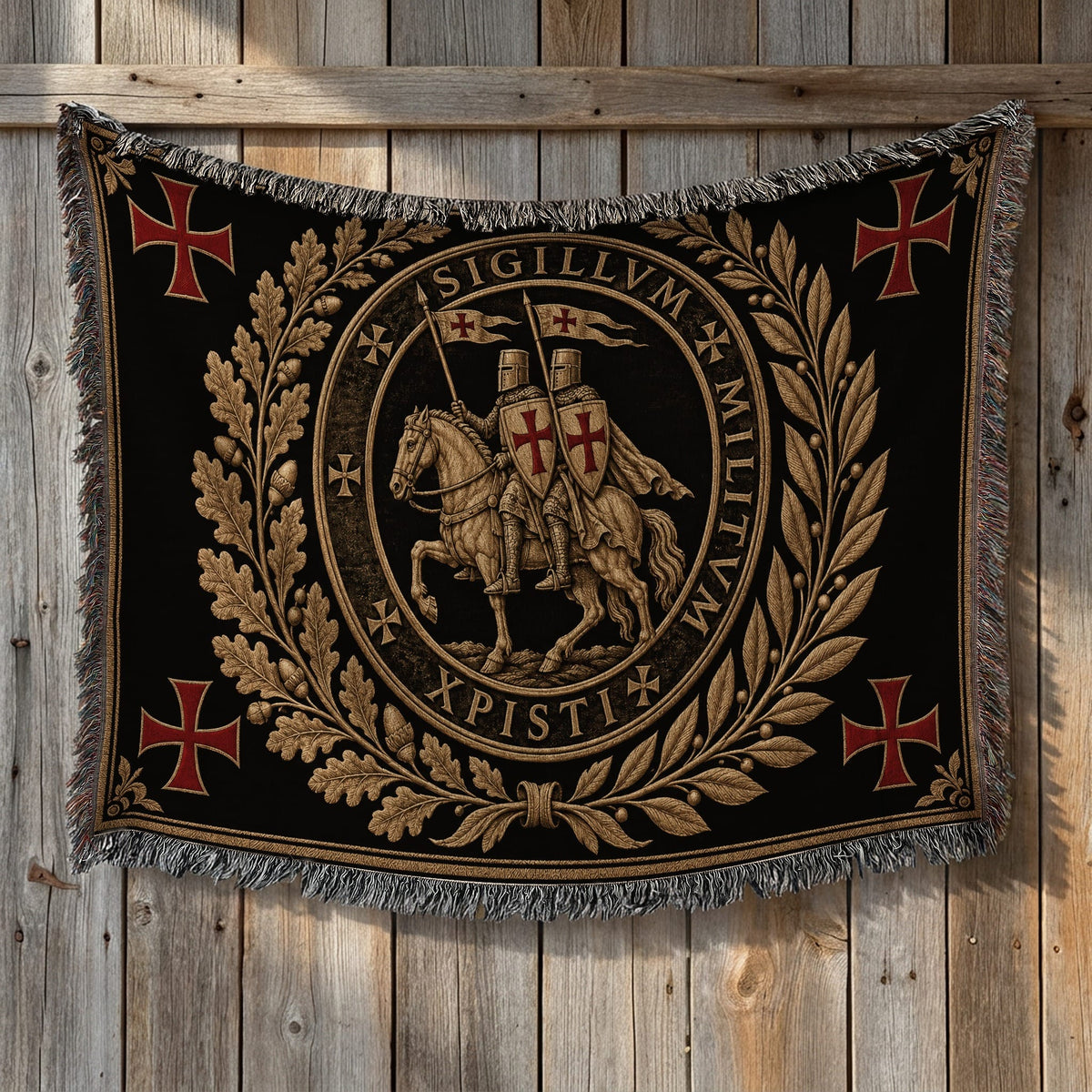 CalmNestStyle Sigillum Militum Xpisti Templar Seal in Gold jacquard woven blanket