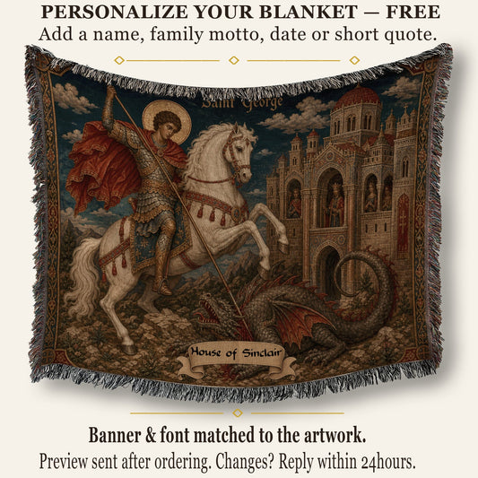 CalmNestStyle Saint George Icon With Gold Halo jacquard woven blanket