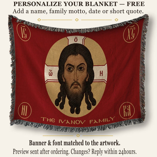 CalmNestStyle Mandylion Holy Face of Christ Flag Woven Blanket jacquard woven blanket