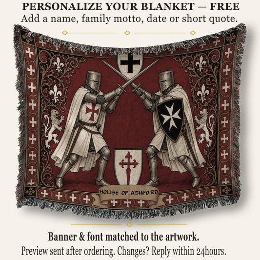 MyDesigns Knight Duel Tapestry Blanket – Knights Templar vs Hospitaller Sword Fight Woven Throw jacquard woven blanket