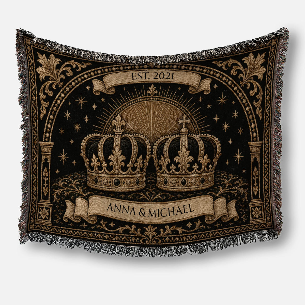 MyDesigns Two Crowns Woven Blanket I Name & Est. Date jacquard woven blanket