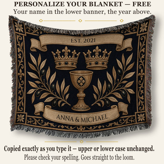 MyDesigns Byzantine Crowns Woven Blanket I Name & Est. Date jacquard woven blanket