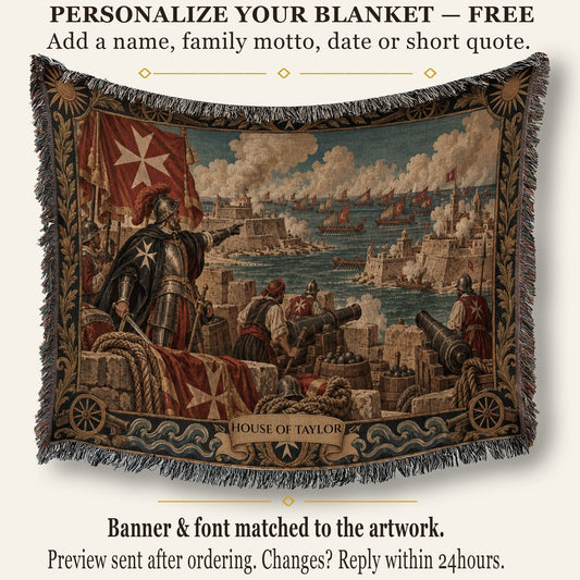CalmNestStyle Knights of Malta Cannons on the Harbor Walls Woven Blanket jacquard woven blanket
