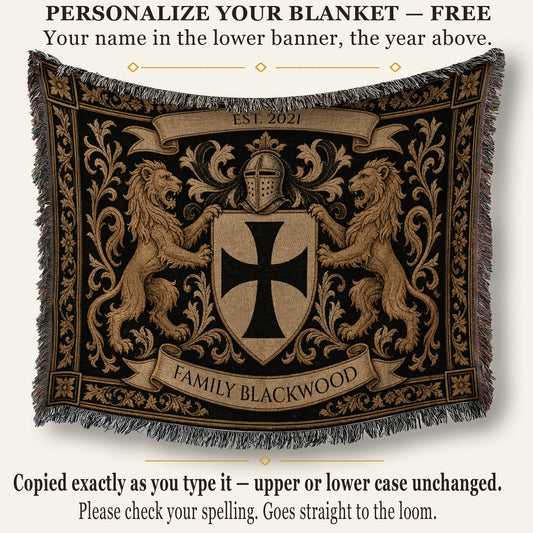 MyDesigns Templar Lions Helm Woven Blanket I Name & Est. Date jacquard woven blanket