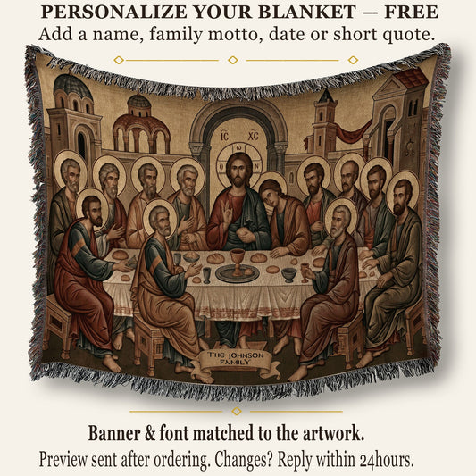CalmNestStyle Holy City Last Supper Horizontal Tapestry - Byzantine Icon jacquard woven blanket