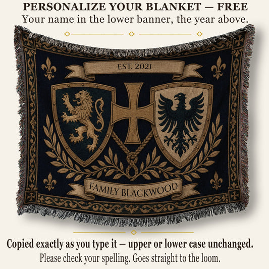 MyDesigns Lion Cross Eagle Woven Blanket I Name & Est. Date jacquard woven blanket