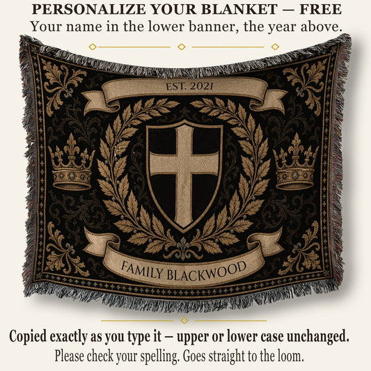 MyDesigns Crowned Laurel Crest Woven Blanket I Name & Est. Date jacquard woven blanket