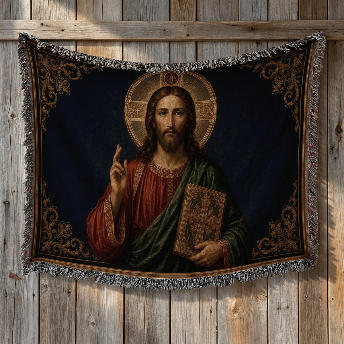 CalmNestStyle Christ Pantocrator jacquard woven blanket