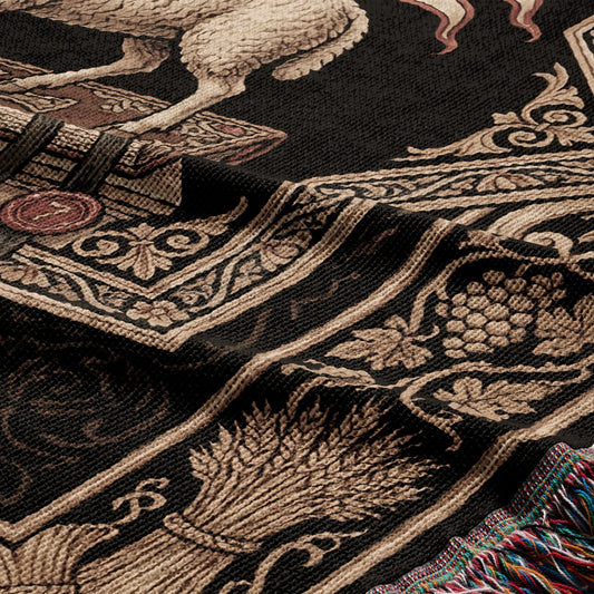 CalmNestStyle Divine Grace Ornate Lamb Woven Blanket jacquard woven blanket