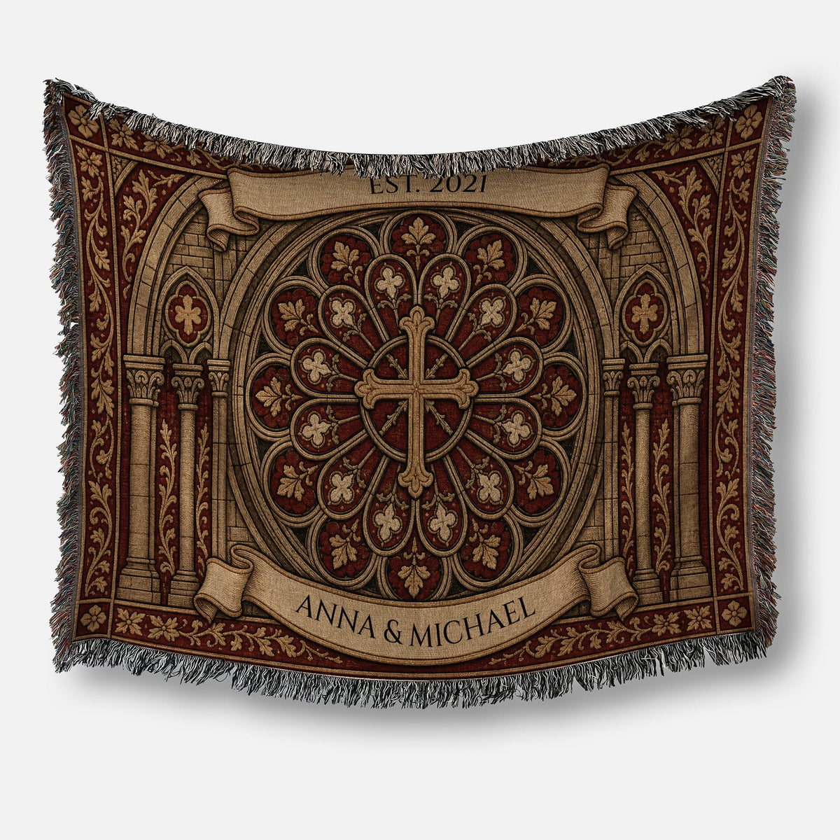 MyDesigns Byzantine Rose Window Woven Blanket I Name & Est. Date jacquard woven blanket