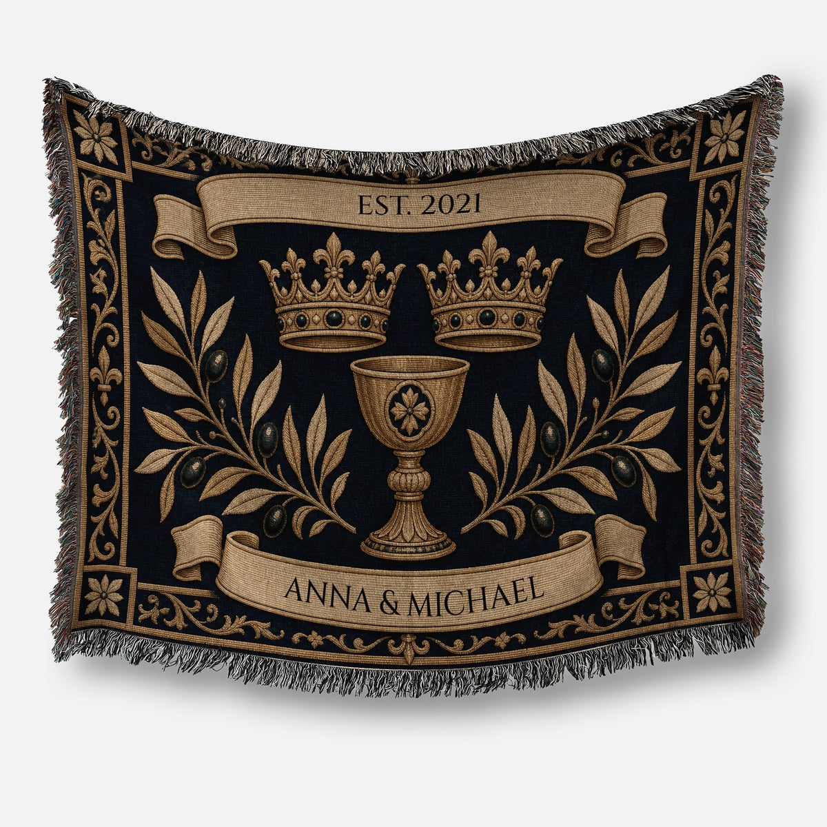 MyDesigns Byzantine Crowns Woven Blanket I Name & Est. Date jacquard woven blanket