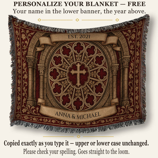 MyDesigns Rose Window Woven Blanket I Name & Est. Date jacquard woven blanket
