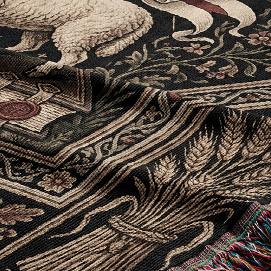 CalmNestStyle Heritage Lamb & Dove Woven Blanket jacquard woven blanket
