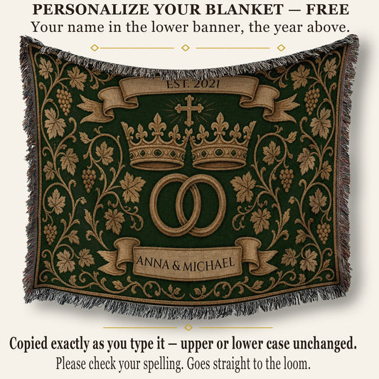 MyDesigns Rings and Crowns Woven Blanket I Name & Est. Date jacquard woven blanket