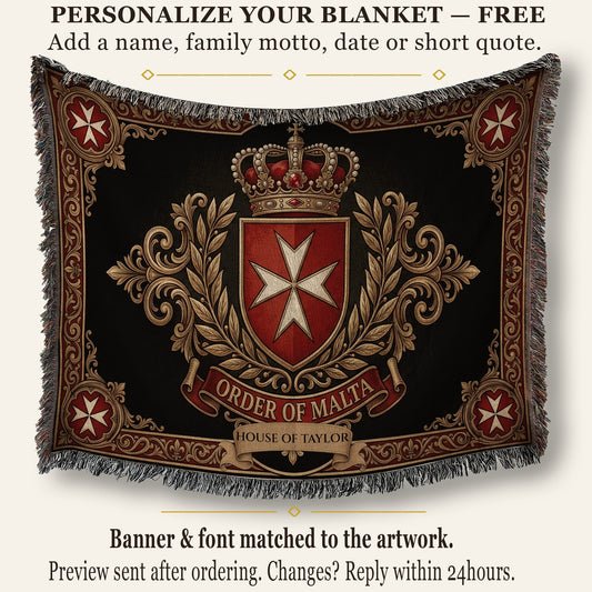 CalmNestStyle Order of Malta Crowned Crest Gold Scroll Woven Blanket jacquard woven blanket