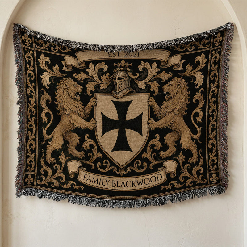 Personalized family name and crest woven blankets
