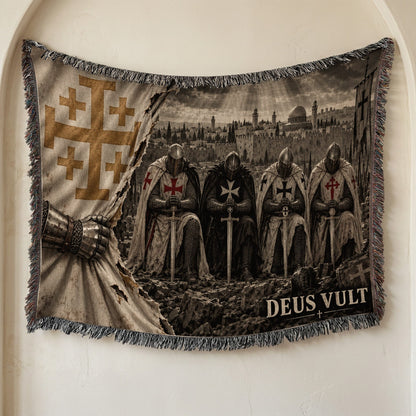 CalmNestStyle Crusader Knights Kneeling Before Jerusalem Woven Blanket jacquard woven blanket