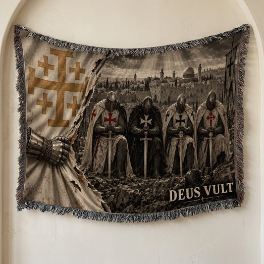 CalmNestStyle Crusader Knights Kneeling Before Jerusalem Woven Blanket jacquard woven blanket