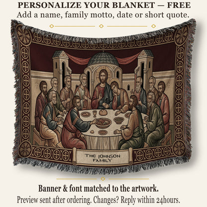 MyDesigns Mystical Supper Horizontal Tapestry - Red Cream Orthodox Icon jacquard woven blanket