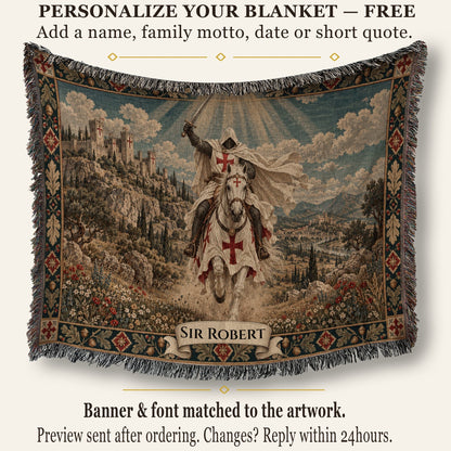 CalmNestStyle The Templar Charge Knight on a White Horse jacquard woven blanket
