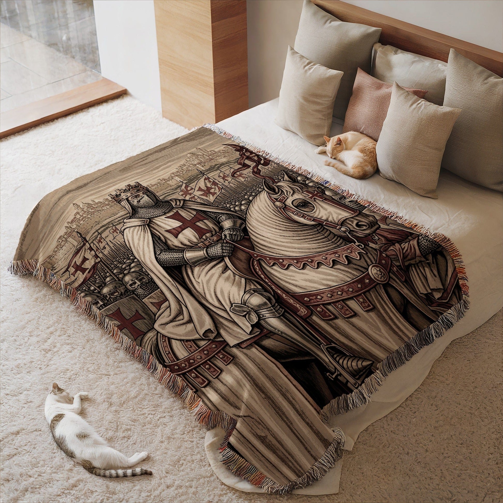 Knight and Horse Tapestry Throw Blanket Medieval Decor