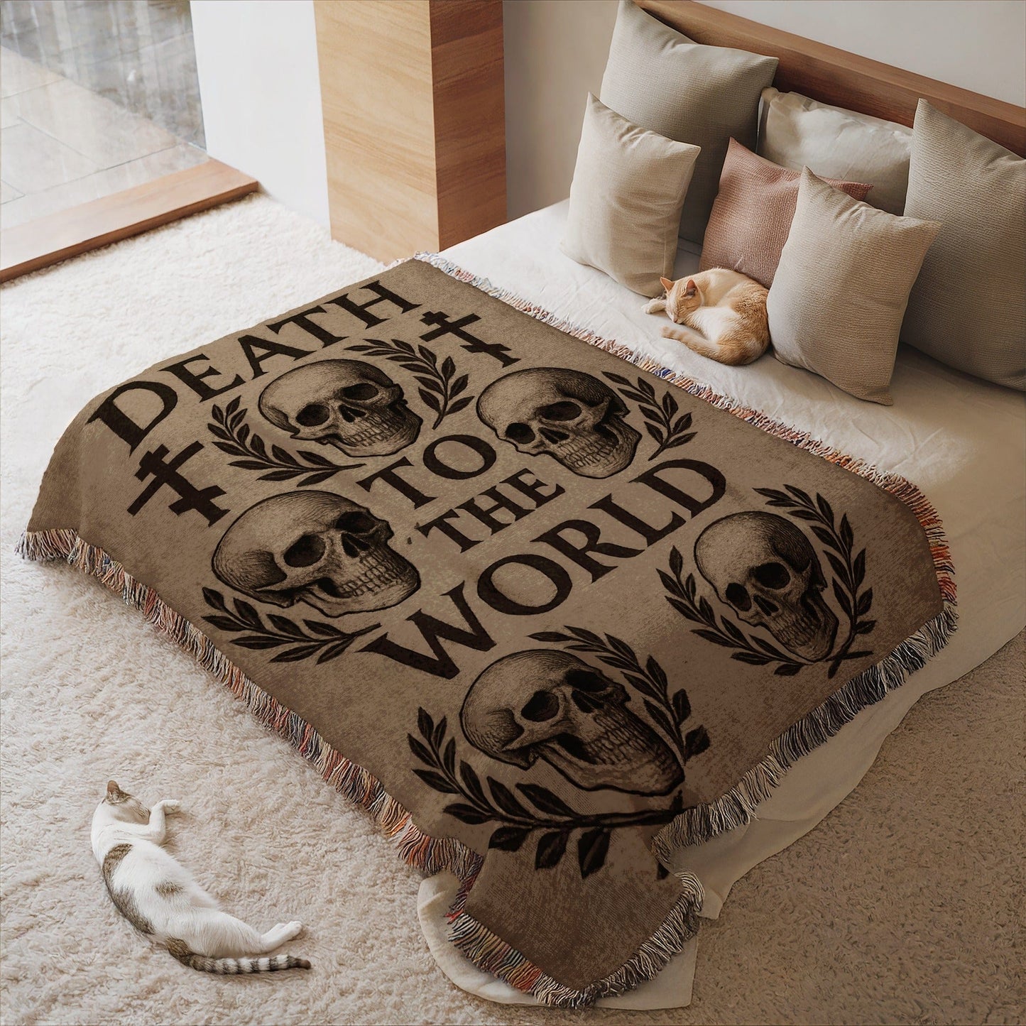 Death to the World Skull Themed Blanket