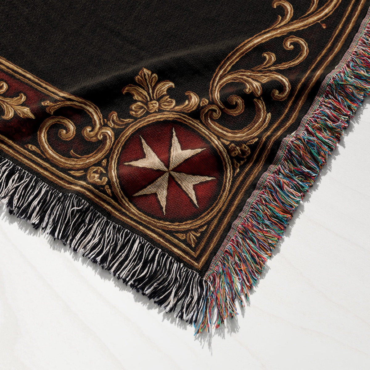 CalmNestStyle Order of Malta Crown and Laurel Black Gold Woven Blanket jacquard woven blanket