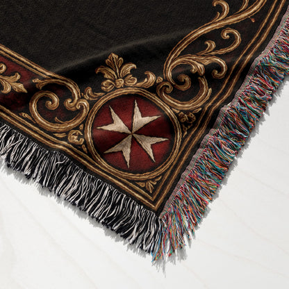 CalmNestStyle Order of Malta Crown and Laurel Black Gold Woven Blanket jacquard woven blanket