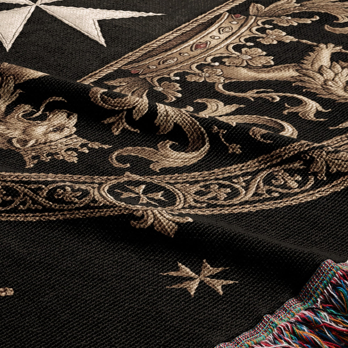 CalmNestStyle Order of Saint John Medallion Crest Red Cross Flag Woven Blanket jacquard woven blanket